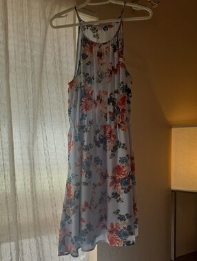 Collective Concepts White Mini Dress with Coral & Teal Floral Print